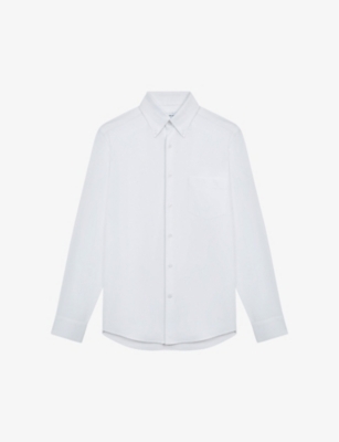 Reiss Mens White Greenwich Slim-fit Long-sleeve Cotton Shirt