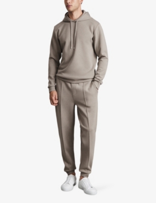 Reiss Fabien Interlock Jersey Drawstring Hoodie In Gray
