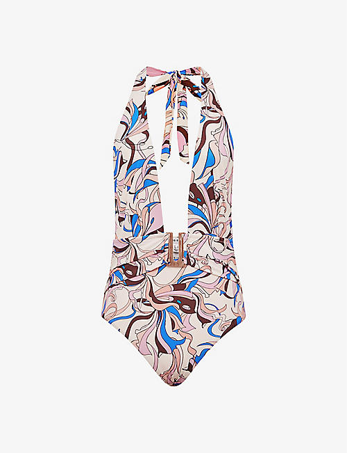 REISS: Isabel plunge-neck graphic-print swimsuit