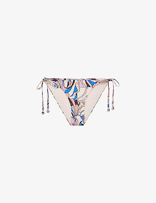 REISS: Thia triangle graphic-print stretch recycled-nylon bikini bottoms