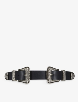 The Kooples Womens Bla01 Double-buckle Leather Belt In Black