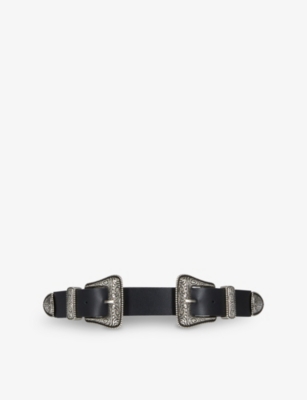 The Kooples Womens Bla01 Double-buckle Leather Belt In Black