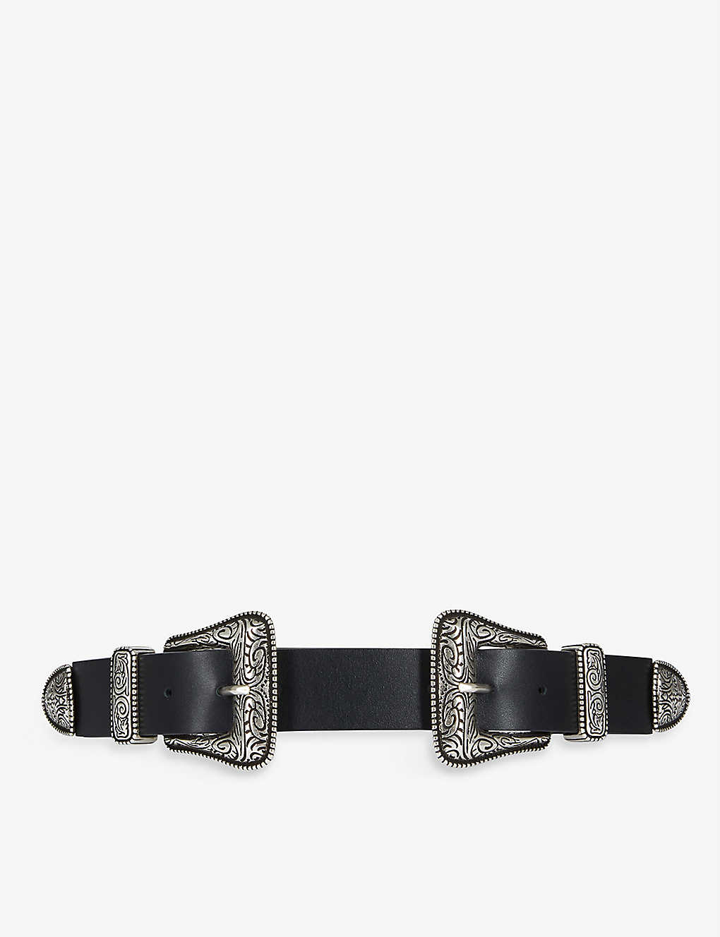 The Kooples Womens Bla01 Double-buckle Leather Belt In Black