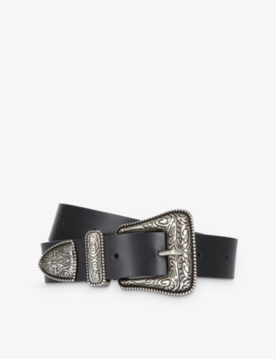 The Kooples Mens Bla01 Western-buckle Wide Leather Belt