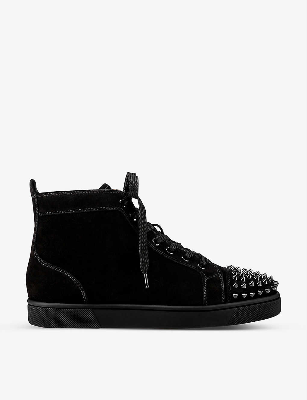 Christian Louboutin Mens Black Louis Spikes Suede High-top Trainers