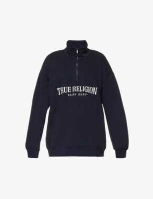 Logo-embroidered half-zip cotton-blend sweatshirt