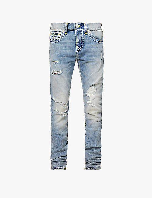 TRUE RELIGION: Rocco distressed relaxed-fit skinny stretch-denim jeans