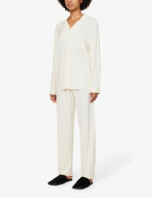 Shop The Nap Co The P Co Women's Cream Piped Stretch-jersey Pyjama Set