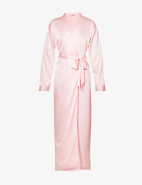 THE NAP CO: Diamond-pattern contrast-piping stretch-satin robe