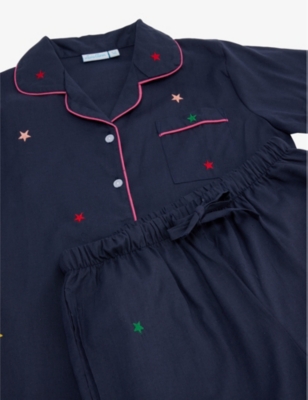 Shop Mini Lunn Girls Blue Kids Star-embroidered Cotton-poplin Pyjama Set 2-9 Years