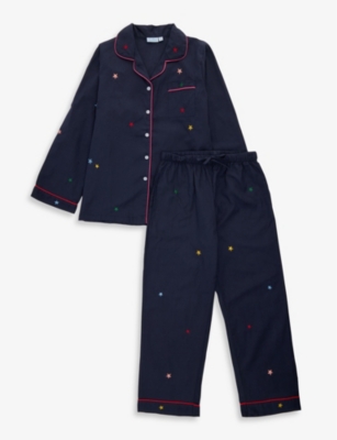 MINI LUNN: Star-embroidered cotton-poplin pyjama set  2-9 years