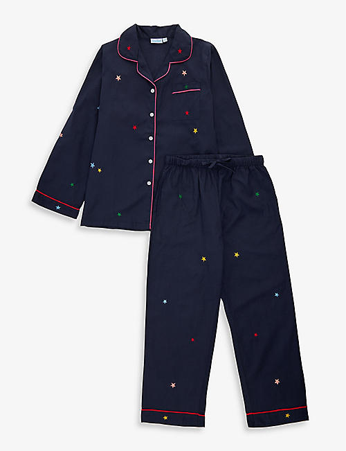 MINI LUNN: Star-embroidered cotton-poplin pyjama set 2-9 years