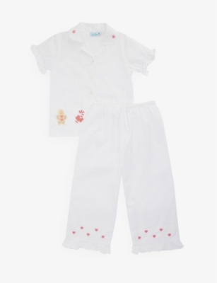 MINI LUNN: Sweet-embroidered cotton-poplin pyjama set 2-7 years
