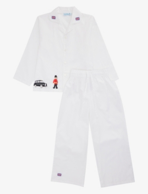 Mini Lunn Girls White Kids London-embroidered Cotton-poplin Pyjama Set