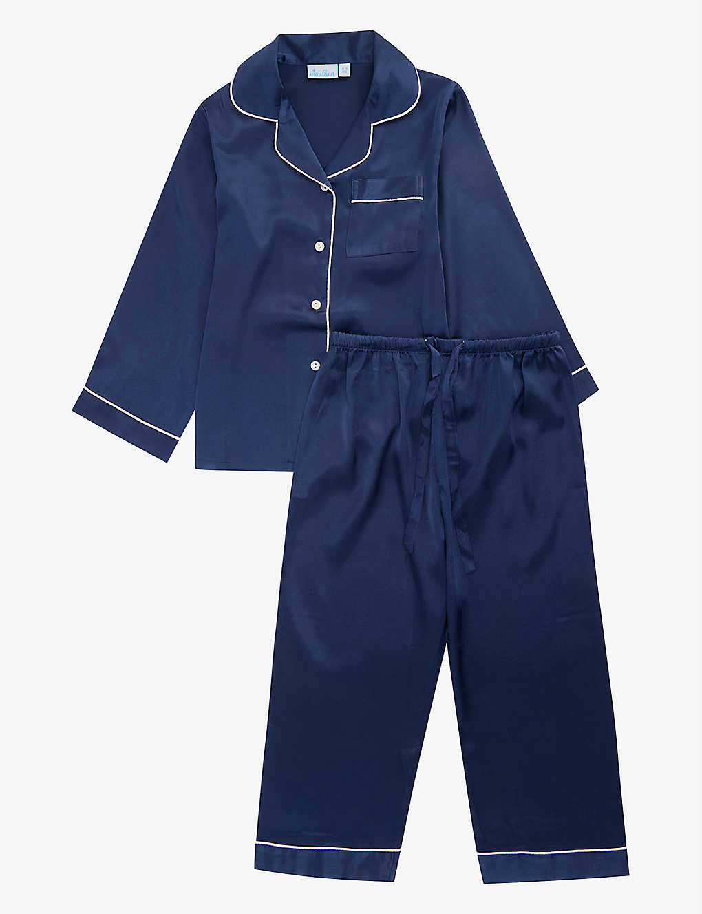 Mini Lunn Girls Navy Kids Relaxed-fit Satin Pyjama Set 2-11 Years