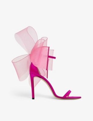 JIMMY CHOO JIMMY CHOO WOMEN'S PINK AVELINE 100 BOW-EMBELLISHED EATHER HEELED SANDALS,62508460