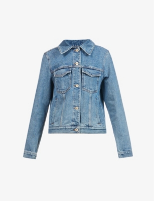 LOEWE LOEWE WOMENS BLUE ANAGRAM LOGO-PATCH DENIM JACKET,62510388