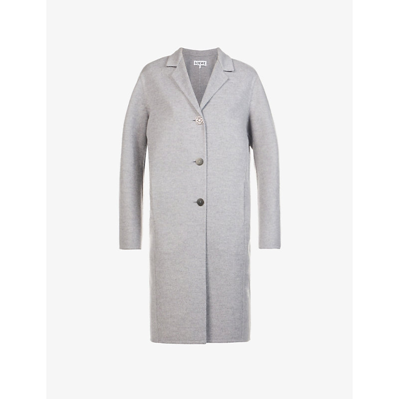 Loewe Womens Grey Melange Anagram Logo-button Wool-blend Coat In Gray