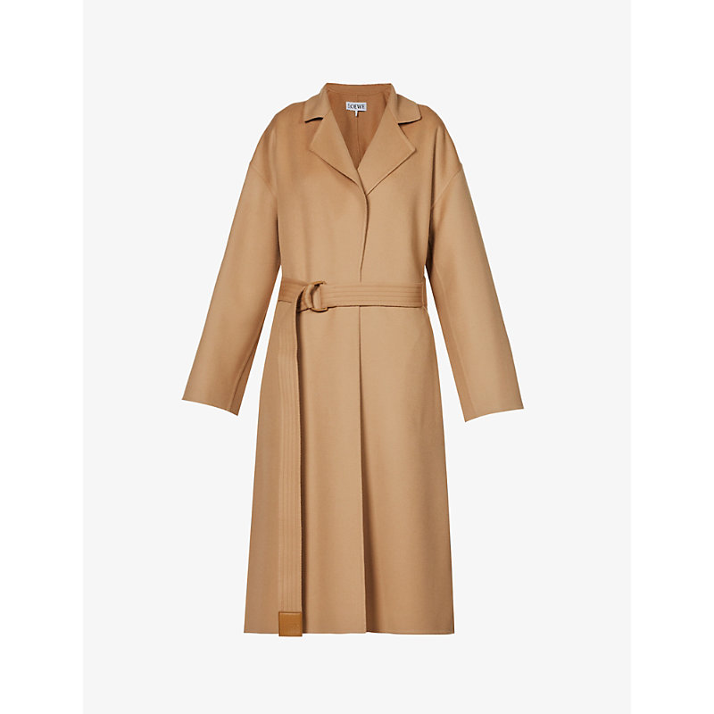 Loewe Womens Camel Notch-lapel Belted Wool-blend Coat In Brown