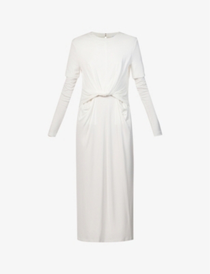 LOEWE LOEWE WOMEN'S WHITE TWISTED-DRAPE WOVEN MAXI DRESS,62512443