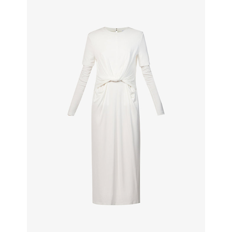 LOEWE LOEWE WOMEN'S WHITE TWISTED-DRAPE WOVEN MAXI DRESS,62512443