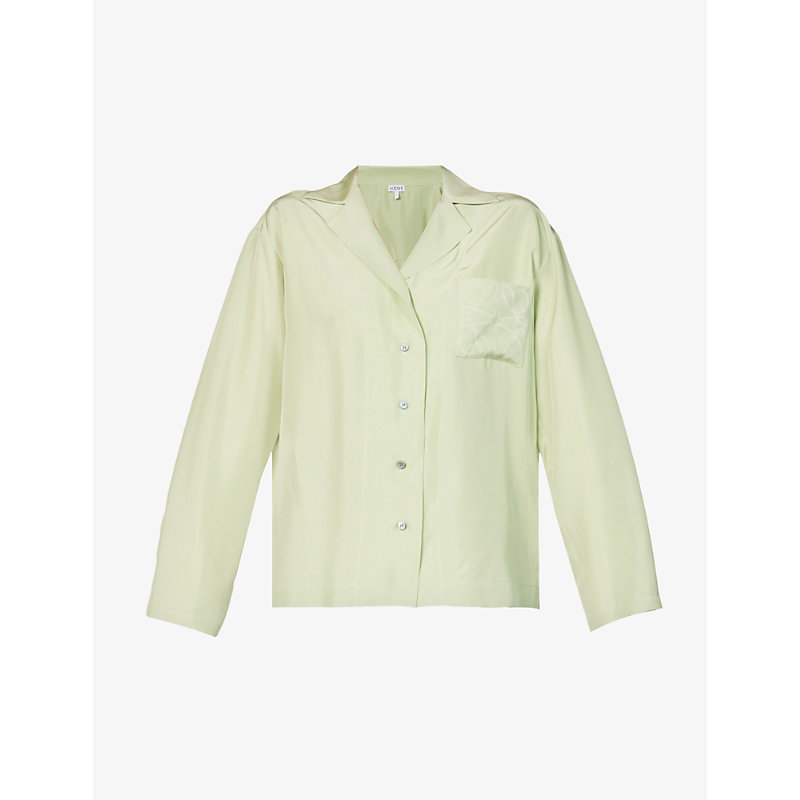 Loewe Anagram-embroidered Silk Pajama Blouse In Mint