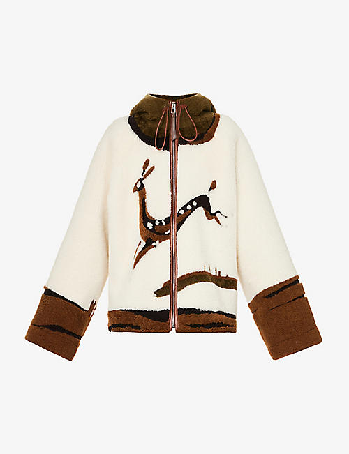 LOEWE: Deer-print contrast-patch regular-fit shearling jacket