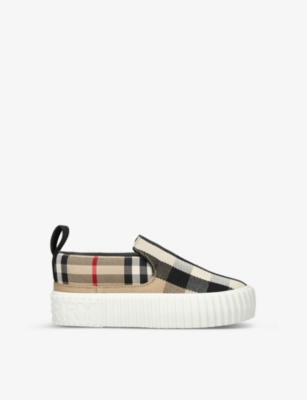 Burberry Kids Contrast Check Slip-on Sneakers In Brown