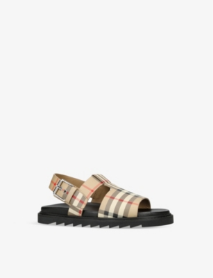 BURBERRY Axuburton check-pattern ankle-strap leather sandals 5-9 years