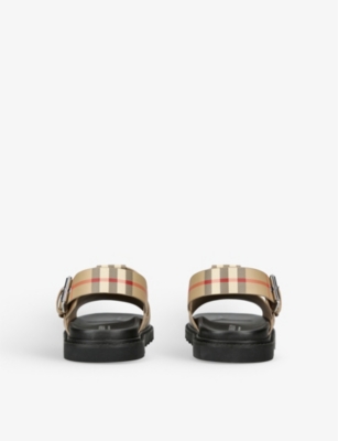 BURBERRY Axuburton check-pattern ankle-strap leather sandals 5-9 years