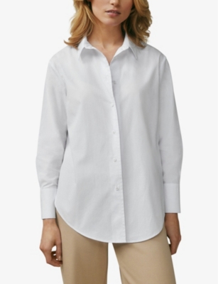 Shop The White Company Curved-hem Oversized Cotton-poplin Shirt In White