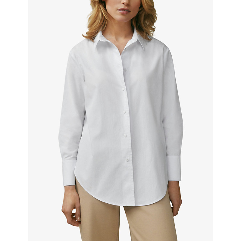 Shop The White Company Women's White Curved-hem Oversized Cotton-poplin Shirt