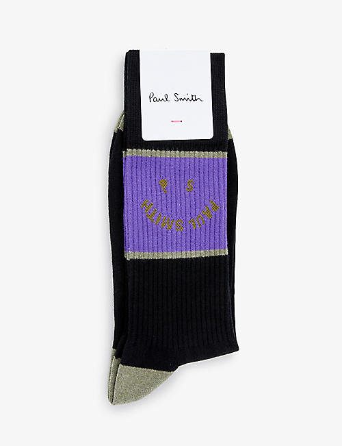 PAUL SMITH: Logo-print colour-block cotton-blend knitted socks