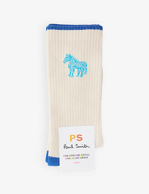 PAUL SMITH: Zebra ribbed stretch-organic-cotton-blend socks