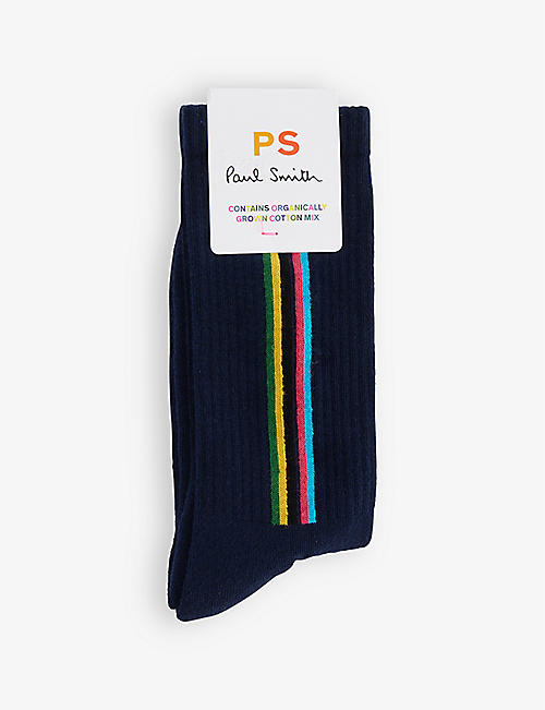 PAUL SMITH: Tram striped stretch-organic-cotton blend socks