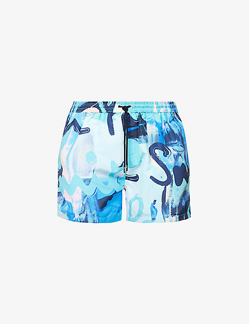 PAUL SMITH: Logo-print recycled-polyester blend swim shorts