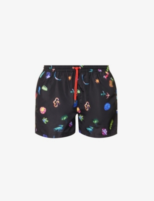 PAUL SMITH PAUL SMITH MEN'S BLACK SOUTH WAY PRINTED RECYCLED-POLYESTER BLEND SWIM SHORTS,62521339