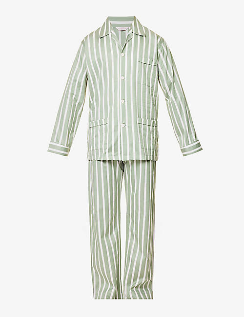 DEREK ROSE: Royal striped cotton-poplin pyjama set