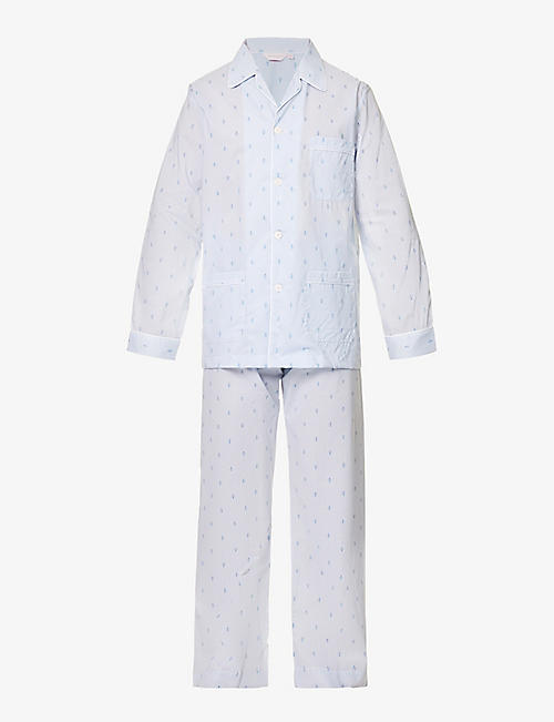 DEREK ROSE: Nelson bee-print striped cotton-poplin pyjamas