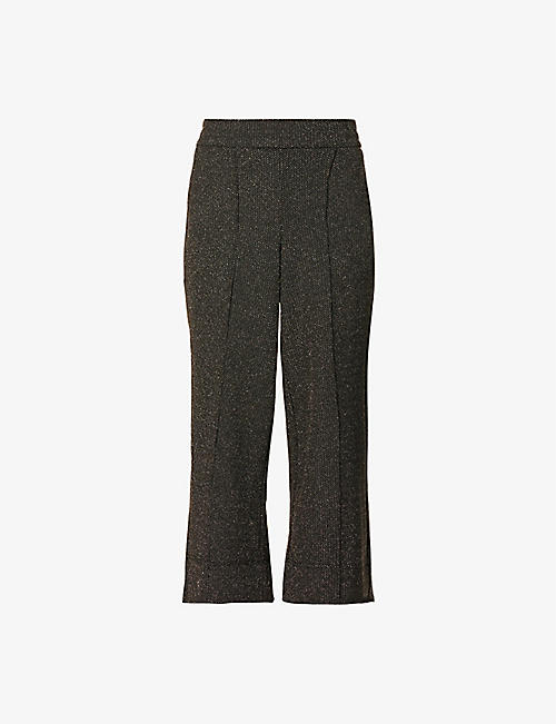 ME AND EM: Cropped straight-leg high-rise metallic-woven trousers