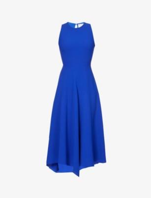 Roksanda Womens Persian Blue Nepeta Asymmetric-hem Woven Midi Dress