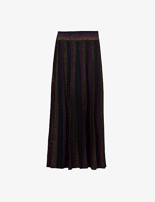 ME AND EM: Metallic-stripe pleated woven skirt