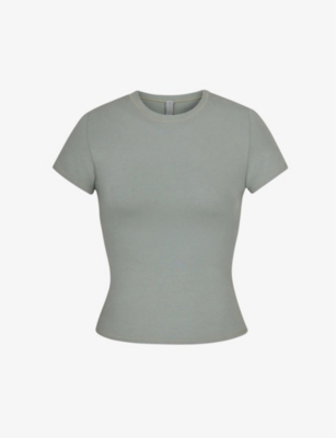 Skims Womens Mineral Round-neck Stretch Cotton-jersey T-shirt In Grey