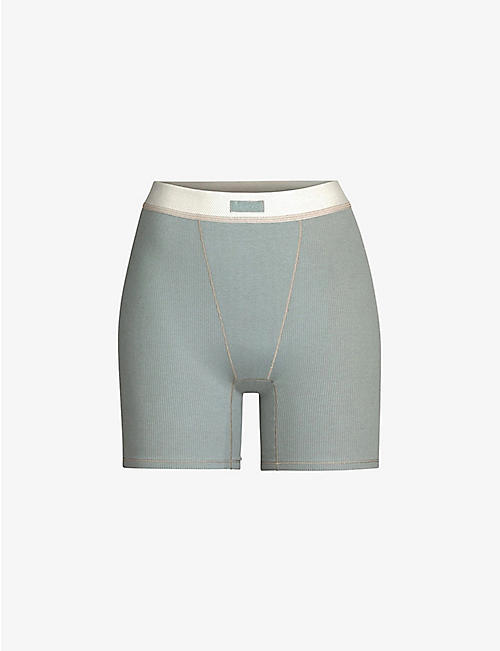 SKIMS: Ribbed high-rise stretch-cotton boxer shorts