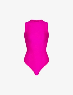 Skims Womens Fuschia Disco High-neck Stretch-woven Body