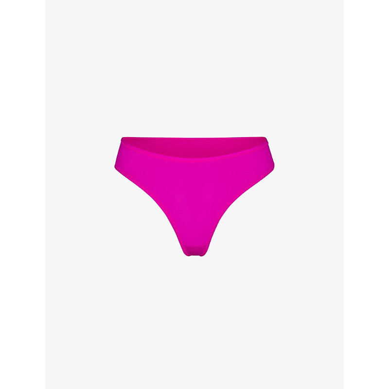 Skims Womens Fuschia Fits Everybody Mid-rise Stretch-woven Thong