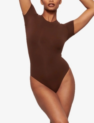 Skims Womens Cocoa Fits Everybody Stretch-woven Bodysuit In Cocoa