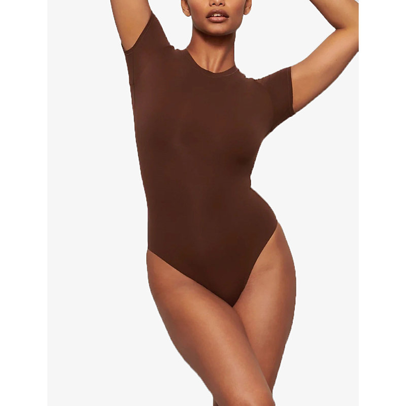 Shop Skims Fits Everybody Stretch-woven Bodysuit In Cocoa