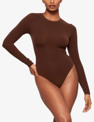 Skims Womens Cocoa Fits Everybody Long-sleeve Stretch-woven Body In Cocoa