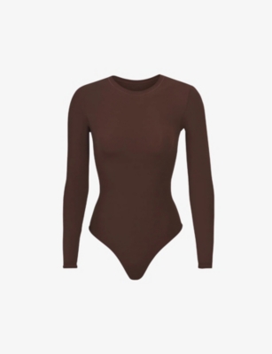 Skims Womens Cocoa Fits Everybody Long-sleeve Stretch-woven Body In Cocoa